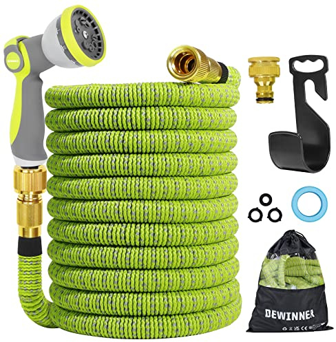 DEWINNER Tuyau d'arrosage Extensible Flexi Hose,Tuyau D'Arrosage 10 Buses De Pulvérisation,Adaptable 1/2'' Et 3/4'',Connecteur En Laiton,Tuyau Extensible Noyau En Latex À 3 Couches-15m DE-G271-15M-FR