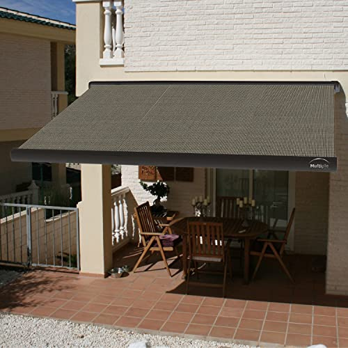 Multiple Awnings - Full Cassette Automatic Awning | Retractable Sun Shade with Textured Black Casing | Includes Remote Control & Wind Sensor | Brasilia Slim Collection | 16' W x 10' L - Tweed Avena