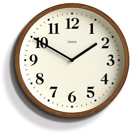 Jones Clocks® Lodge wall clock | Small modern clock | 25cm | Dark faux wood | Classic style for kitchen, living room or office