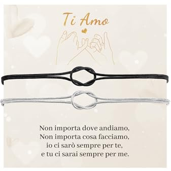 Cheerslife 2 Pcs Regali di Coppia Bracciale Coppia Regalo Anniversario per Lui Lei Fidanzato Fidanzata Bracciale Donna Uomo Amica Regalo Compleanno Laurea Natale (Nero & Argento)
