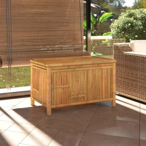 Homgoday Bambus-Gartentruhe mit Stauraum | Outdoor & Indoor geeignet | 90x52x55 cm | Trockene Aufbewahrung & Sitzbank Model319875