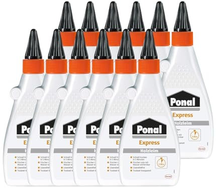 Ponal Express Holzleim, transparent und schnell trocknender Holzkleber für vielseitige Verleimungs- & Bastelarbeiten, wasserfester Leim in praktischer Flasche, 10x550g