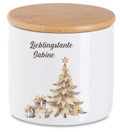 minimutz Plätzchendose Weihnachten Kinder mit Namen | Personalisierte Keksdose Keramik mit Deckel | Vorratsdose Vorratsglas Weihnachten Nikolaus S (9.5x10x10cm)