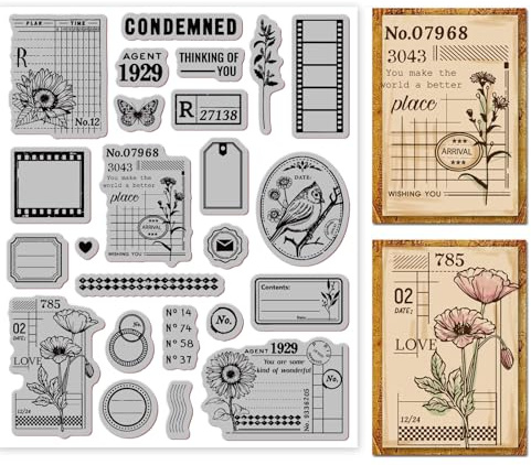 GLOBLELAND Timbro In Gomma Adesiva per Sfondo Art Journal Timbro Adesiva per Supporto Art Journal Timbri con Scritte per La Creazione di Biglietti e Decorazioni per Scrapbooking Fai Da Te