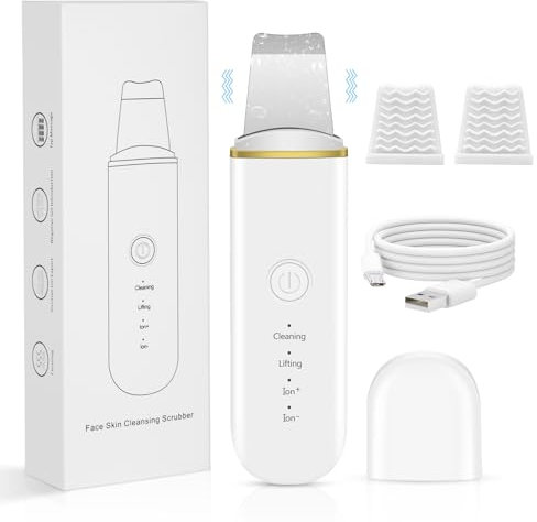 ACWOO Skin Scrubber, Ultrasonic Skin Spatula Blackhead Remover Pore Cleaner with 4 Modes, USB Rechargeabl Comedones Extractor, Skin Care Tools for Facial Deep Cleansing - 2 Silicone Covers Included