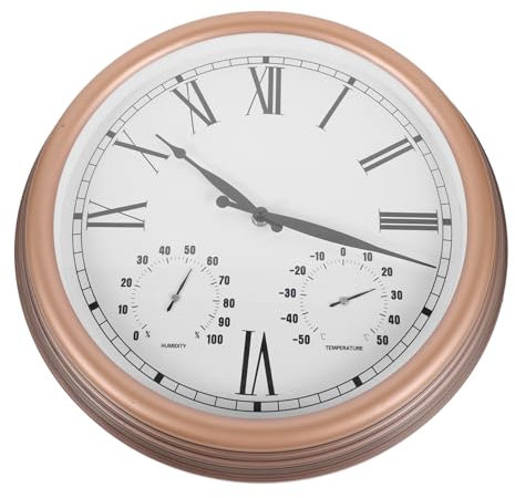 TOPPERFUN Außenuhr Wanduhr Aus Kunststoff Und Glas Mit Thermometer Hygrometer Für Terrasse Und Garten 15 Zoll