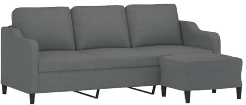 vidaXL Sofa 3 Sitzer, Couch mit Fußhocker, Liegesofa für Wohnzimmer, Polstersofa Sessel Relaxsofa Loungesofa Relaxcouch TV Sofa, Dunkelgrau Stoff