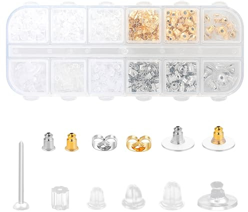 600 Stück Ohrring-Verschlüsse, 12 Stile Ohrring Rücken Stopper Rückstecker | Metall Silikon, Ohrringeset, mit Aufbewahrungsbox, Ohrstopper Zubehör, Kugel, Schmetterlinge, Ohrstopper