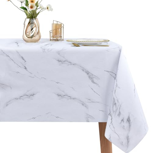 WenYa PVC Tablecloth Wipe Clean Table Cloth Wipeable Plastic Tablecloths, Square Waterproof Table Cover Protector for Picnic Party Outdoor Indoor - Marble, 54x54in/137x137cm