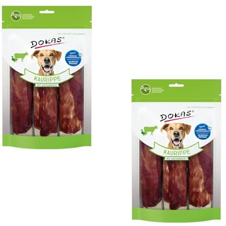 Dokas Kaurippe Entenbrust | Doppelpack | 2 x 210 g | Snacks für Hunde | Als Belohnung zwischen den Mahlzeiten | Kerniger Knabber- und Kauspass aus Rinderhaut mit Entenbrustfilet