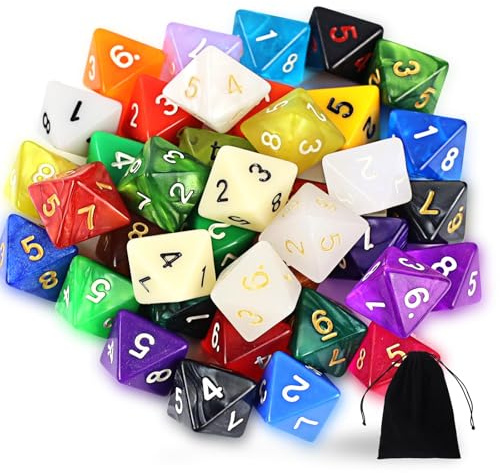Polyesterkub set, 40 stycken polyester tärningsset med svart väska, 8 sidor färgglada kuber, D8 spel kub för dungeons och dragons pathfinder DND RPG MTG (D8)