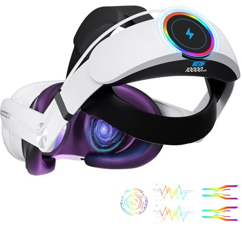 GEEKERA Headstrap Kompatibel mit Meta Quest 3S/3, RGB Head Strap mit 10000mAh Akku für Headset, Verstellbarer Schnell Aufladbare Kopfband VR-Zubehör, Verlängerte 4H Spielzeit