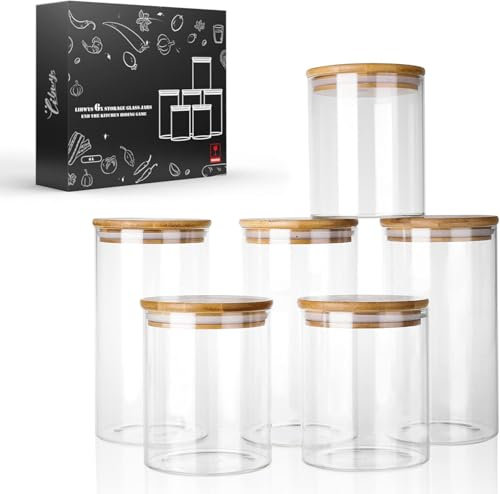 LIBWYS Bocaux de conservation avec couvercle en verre carré (lot de 6 pièces)