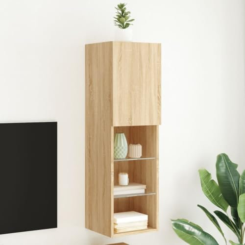 THOYTOUI TV-Schrank, TV unterschrank TV Schrank Dekorativer Schrank Vitrinenschrank Geeignet für Hotel Schlafzimmer Wohnbereich Büro mit LED-Leuchten Sonoma-Eiche 30.5x30x102 cm