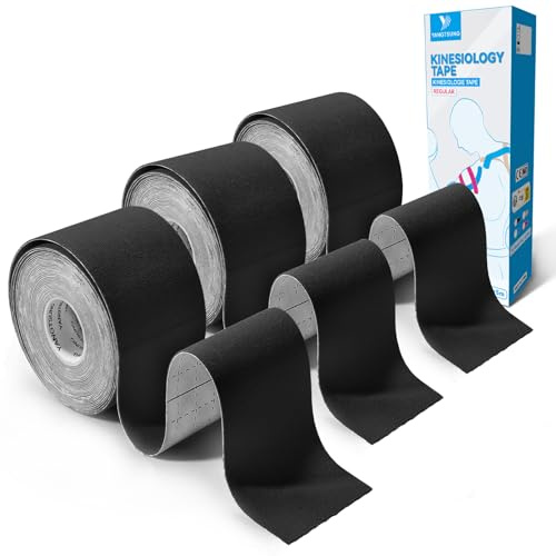 YANGTSUNG Kinesiologitejp 3 Rullar, 5 m x 5 cm vattentät & elastisk sporttejp, Fysio Muskeltejp för Axlar, Rygg, Knän stöd, träning, sport och återhämtning av skador