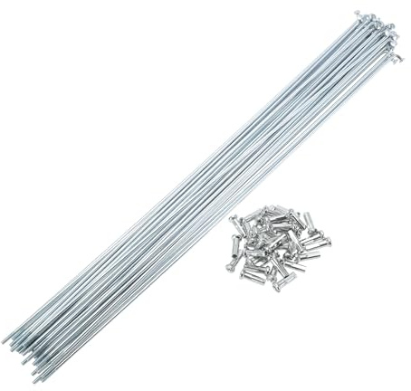 TUCKBOLD 36 Pezzi Raggi per Bicicletta 14G, Raggi per Ruota Bici, con 36 Nipplo Color Argento, Acciaio al Carbonio Zincato
