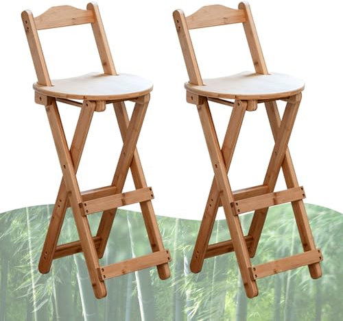 Bambus Barstühle Mit Lehne 2/3/4er Set Kãchenstuhl Tragbarer Klappbarer Barhocker Barstuhl Mit Fußstiitze 61,5cm Thekenhocker 100kg Kapazität Keine Montage Erforderlich Für Büro/Party/Shop/Cafe(Natura