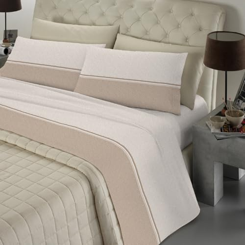 Banzaii - Completo Lenzuola Singolo 100% Cotone Made in Italy, con Angolo h 30 cm, Ida Beige