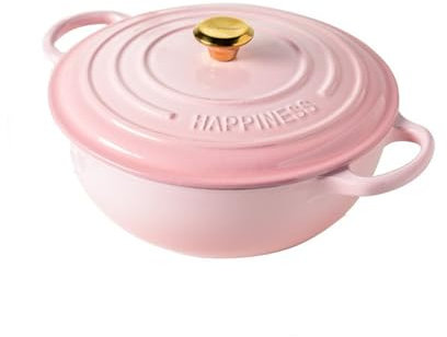 Meoky Cast Iron Pot Large Casserole Dish with Lid Pink Dutch Oven,Pink