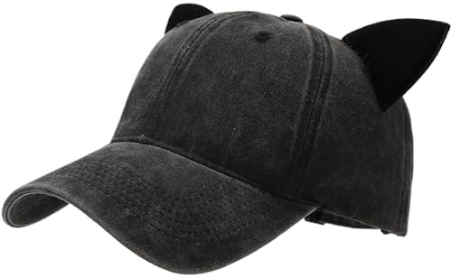 Licsaliwe Gorra de béisbol felina negra con orejas de gato, para adultos, protección solar, divertida, talla única, se adapta a la mayoría de sombreros de camionero para viajes, playa, actividades al