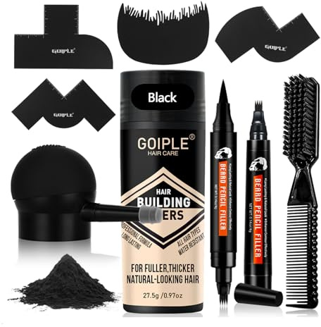 Lápiz de barba para hombre, resistente al agua, bolígrafo y cepillo para barba, cobertura de larga duración, acabado natural, mejoras de fibra capilar negra, spray de barbero – reparación de bigote