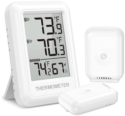 OQIMAX Thermometre Interieur et Extérieur avec 2 Capteurs, Max/Min, Thermometre Digital avec Grand Ecran LCD, Commutateur ℃/℉, Thermometre Hygrometre Interieur pour Bureau, Maison, Chambre