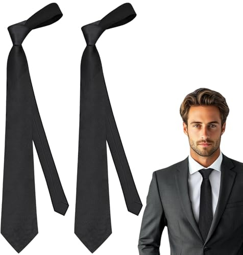 KEYRI 2 PCS Cravatta Uomo 6cm Classico Cravatta Cravatte Skinny Colore Solido Cravatte per Uomo Durevole & Moda Cravattes per Matrimoni, Affari, Feste, Lavoro ed Eventi Formali (Nero)