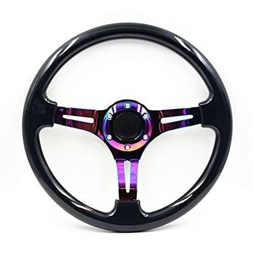Zpengtai Sportlenkrad 350mm Auto Racing Lenkrad 14inch Deep Teller Black Classic Abs Lenkrad mit Neo-Chromspeichen Holzlenkrad(Noir)