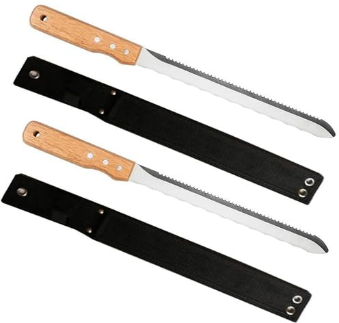 TRADE 4 YOU LTD 2 x Wool Insulation Board Cutting Knife with Wooden Handle and Cover, 280mm Stainless Steel Saw for Polystyrene, XPS & PIR Foam Boards (2xR12)