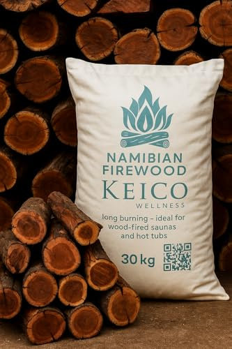 KeiCo 30kg Namibian Kiln-Dried Hardwood Firewood Logs – Extra Large Bag of Dense African Wood for Fire Pits, Log Burners, Pizza Ovens & Wood Stoves – Low Smoke, Long Burn, High Heat