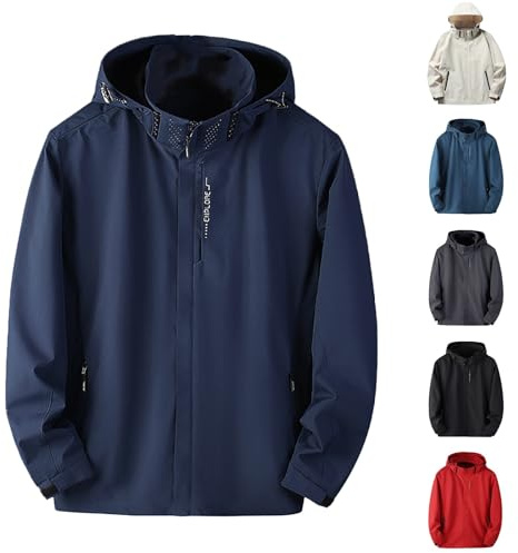 Chubasquero ligero para hombre, 5XL, chaqueta de entretiempo para hombre, negro, con capucha, chaqueta de senderismo, impermeable, transpirable, cortavientos, tallas grandes, chubasquero, monocolor