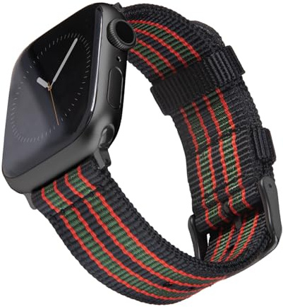Archer Watch Straps - Premium Nylon Straps for Apple Watch (Black/Red/Green, Black, 44/45/46/49mm)