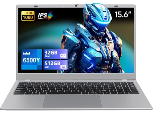 UOWAMOU 15.6 IPS-FHD-Laptop, 32GB RAM 512GB SSD 6500Y (up to 3.4GHz), Multi-Ports Lightweight Computer for Student-Home WiFi 5 BT5.0