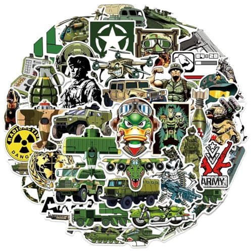 50 Stück Militärische Panzer Aufkleber Auto Laptop Telefon Gitarre Skateboard Motorrad Fahrrad Militär Grün Stickers Set Vinyl Wasserdicht Aesthetic Aufkleber für Jugendliche Kinder Erwachsene