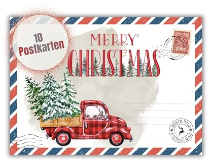 HIDEBLOOM Weihnachtskarten Set - 10 Stück - DIN A6 (10,5 cm x 14,8 cm) - Weihnachtspostkarten ohne Umschlag - Weihnachtskarte Postkarten Weihnachten Vintage