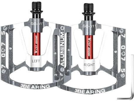 Mountainbike-pedaler, 3 lager cykelpedal, 9/16 tum MTB-pedaler platt, lätt aluminium halkfri cykelplattformspedaler för Road BMX MTB-cyklar (silver)