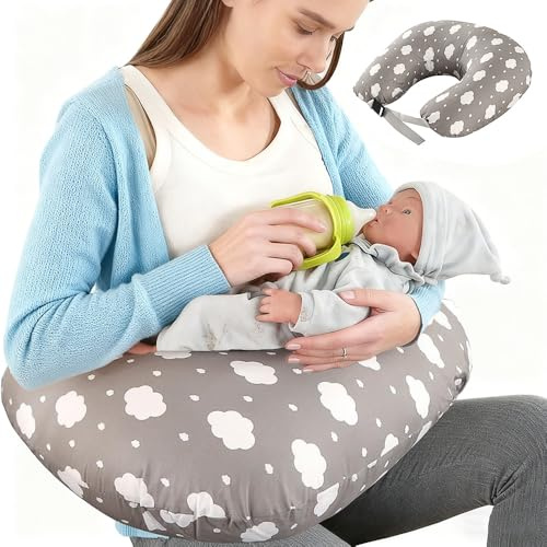 KBIBCK Nursing Pillow, Breast Feeding Pillow, Baby Support Pillow, Removable100% Cotton Cover, Ergonomic Baby Feeding Pillow, Pregnancy Pillow, Gifts for New Parents (Cloud pattern)