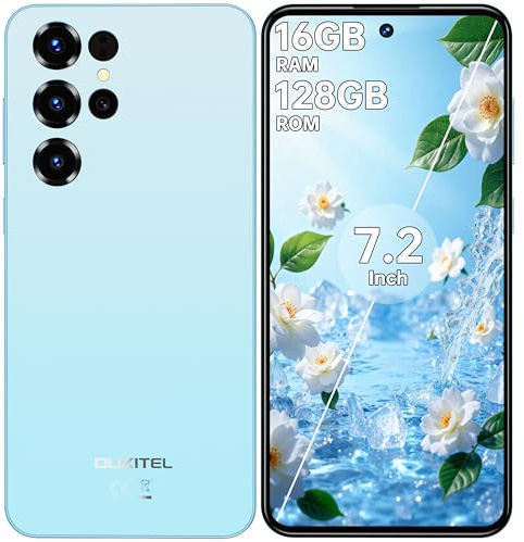 OUKITEL C68 Smartphone Ohne Vertrag Android 15-7,2 Zoll Display Handy Günstig 16GB+128GB /1TB, 6000mAh Akku Handy Ohne Vertrag, 64MP+8MP Kamera, Dual SIM Face ID/Fingerabdruck/OTG/GPS, Blau