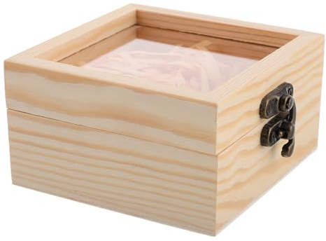 IMIKEYA Caja de Madera y Embalaje de Hierba de Rafia para Joyas Vintage con Tapa Transparente con Diseño Transparente Adecuado para Organizar Joyas y Manualidades