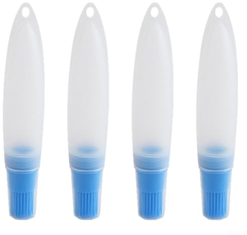 Lot de 4 pinceaux à badigeonner en silicone pour cuisiner et griller, design résistant à la chaleur avec poignée pratique pour une application contrôlée des marinades et des huiles (bleu)