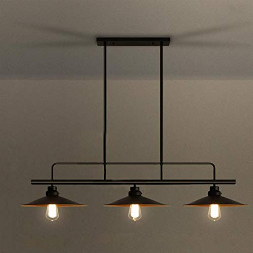 CLSDRZC Amerikanischer ländlicher Billardtisch-Kronleuchter, Loft-Retro-Lampen, kreative Bar-Restaurant-Lichter, Eisenkunst, DREI Köpfe, Topfdeckel-Kronleuchter, schwarz