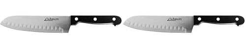 Zanetti, Coltello Santoku Modello Classic, Coltello Acciaio Inox, Lama 18 cm, Spessore 1.5 mm, Coltello Cucina, Coltello Santoku Giapponese, Manico Rivettato (Confezione da 2)