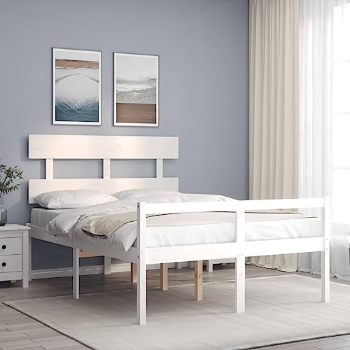 Genérico Cama Personas Mayores cabecero Madera Maciza Blanco 120x200 cm,Mobiliario,Camas y Accesorios,Camas y somieres,3195347
