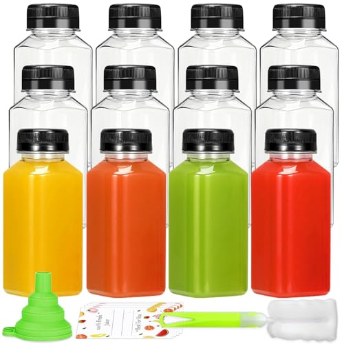 ztarraum Juice Bottles 12 Pack, 8oz/250ml Clear PET Plastic Bottles with Leak-Proof Lids, BPA-Free Reusable Empty Drink Containers for Juicing, Smoothies, Milk, Iced Coffee, Lunchboxes & Picnics