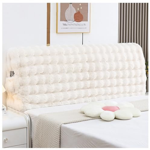HHAVDJB Plush Bed Headboard Cover, Universal Elastic Slipcover,Resistant Backrest Protector for Queen King Full Double Beds,Bedroom Decor (Beige,L180cm H75cm)