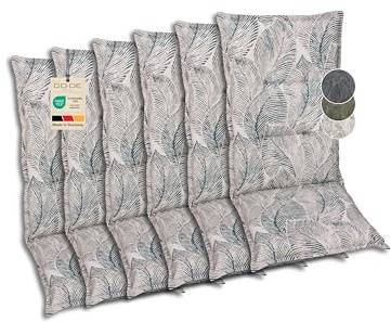 GO-DE Textil Bequeme und attraktive Polsterauflagen für Hochlehner-Gartenstühle (6er-Set, Blattmotiv groß Natur, Hochlehner)
