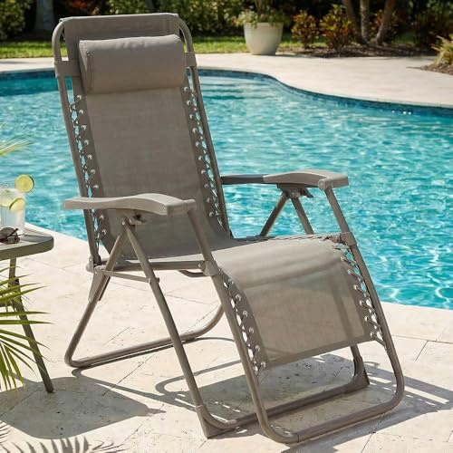CASABEL Poltrona Relax a Gravità Zero Pieghevole, Poltrona Reclinabile Regolabile per Giardino, Balcone o Campeggio, con Struttura in Acciaio e Tessuto Textilene resistente, tortora