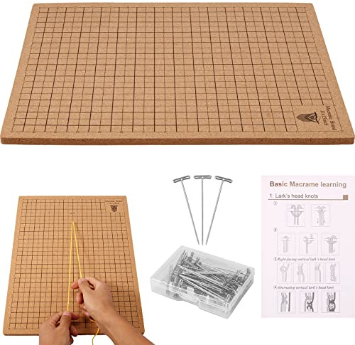 Jokapy Macrame Project Board with 50 Pins 12x16in Double Side Macrame Projects Board with Grids Metric and Imperial Portable Braiding Boards Instructions for Braiding Bracelet Project Knotting String