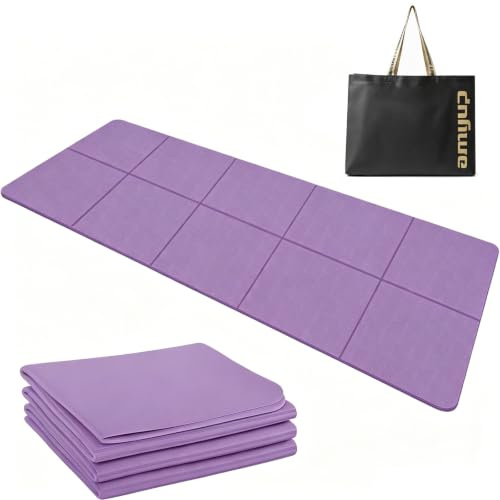 HSYTEK Yogamatte Faltbar, 183 x 61 x 0.8 cm Gymnastikmatte, Reiseyogamatte Rutschfest mit Tragetasche, Tragbare Fitnessmatte für Pilates, Workout, Fitness, Stretching, Drinnen und Draußen