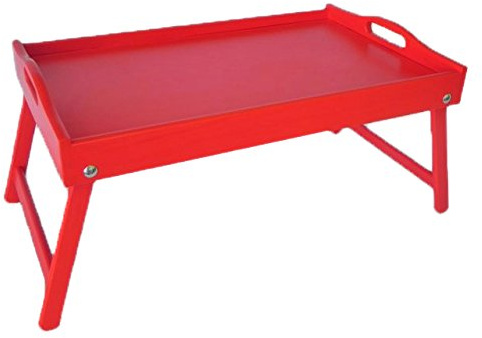 VASSOIO DA LETTO, VASSOIO DI LEGNO, SERVIRE COLAZIONE AL LETTO, CON GAMBE RETRATTILI, TOVAGLIETTA (ROSSO)